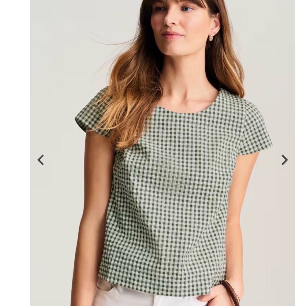 J.Jill Gingham Short-Sleeve Top in Sage Green
